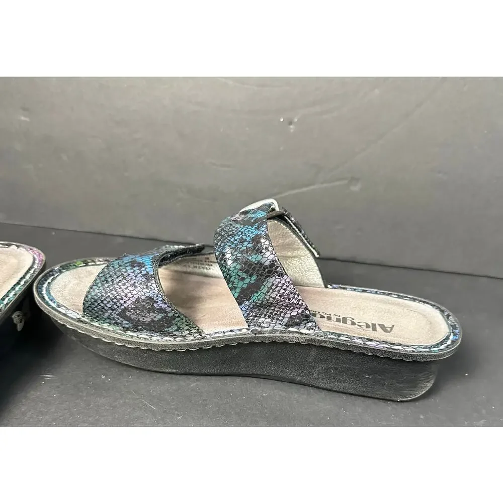 Alegria Karmen Black Purple Reptile Pattern Strap Sandals Size 38 US  8 8.5